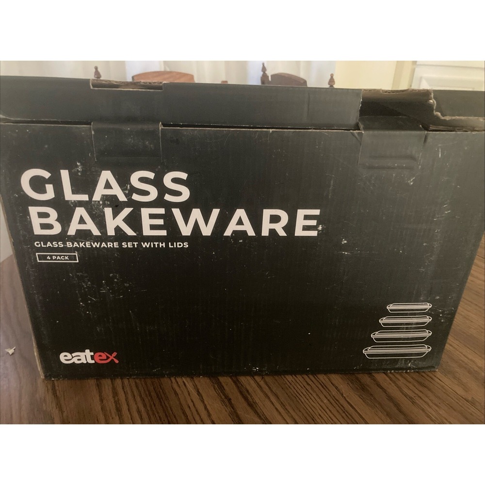 Eatex 4-Pack Glass Food Storage Containers with Lids, Baking Pans Set, Open Box